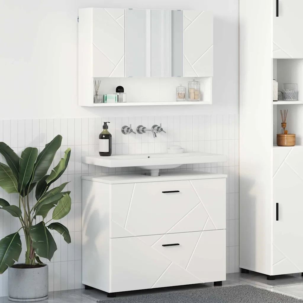 Set di mobili per il bagno con cassetto con porta 2 pcs Bianco 3393013