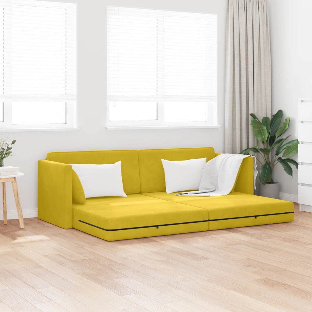 Divano Letto 2-in-1 Giallo 213x144x60 cm in Velluto