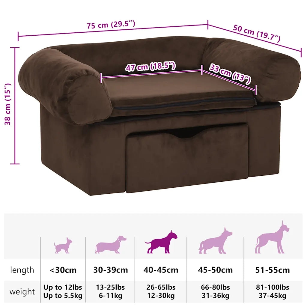 Divano per Cani con Cassetto Marrone 75x50x38 cm in Peluche