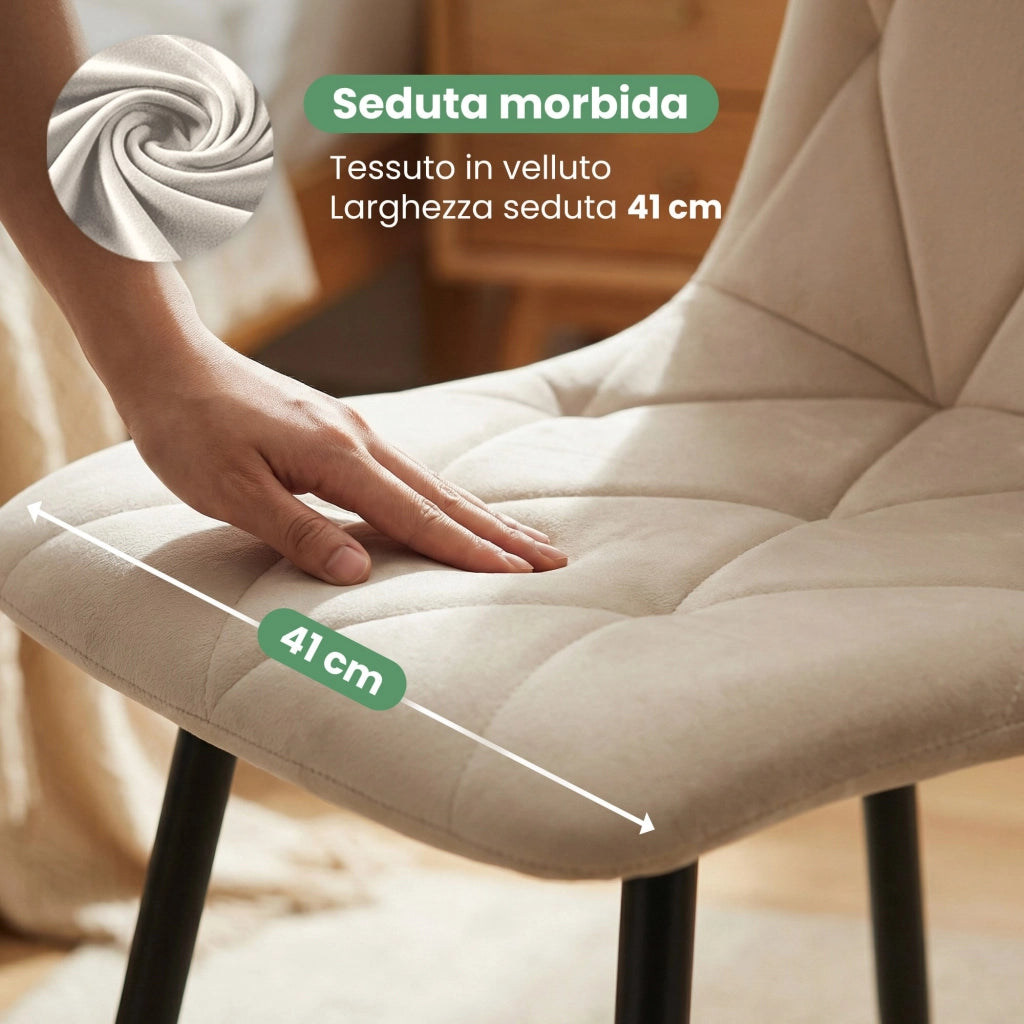 Sedia in velluto trapuntata MILO Beige gambe nere