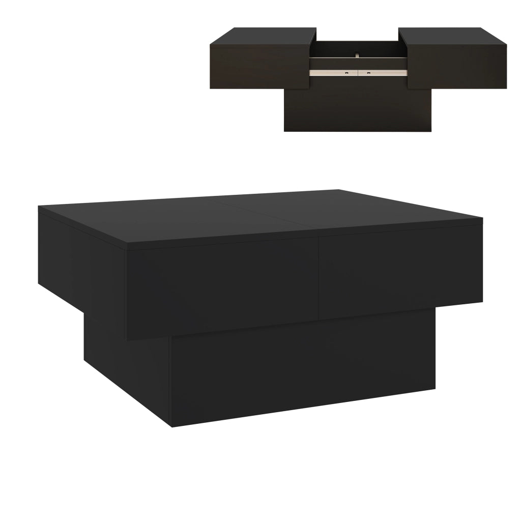 Tavolino Centrale Lens da Salotto con Piano Scorrevole 80 x 60 x 36 cm - Nero [en.casa]