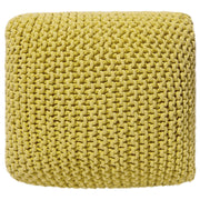 Pouf ottomana giallo in cotone lavorato a maglia perline EPS riempimento quadrato piccolo poggiapiedi 50 x 50 cm