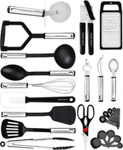 Set di Cucina in Nylon da 25 pezzi - Accessori da Cucina Resistenti al Calore con Manico in Acciaio Inossidabile - Set Completo per Pannini Antiaderenti