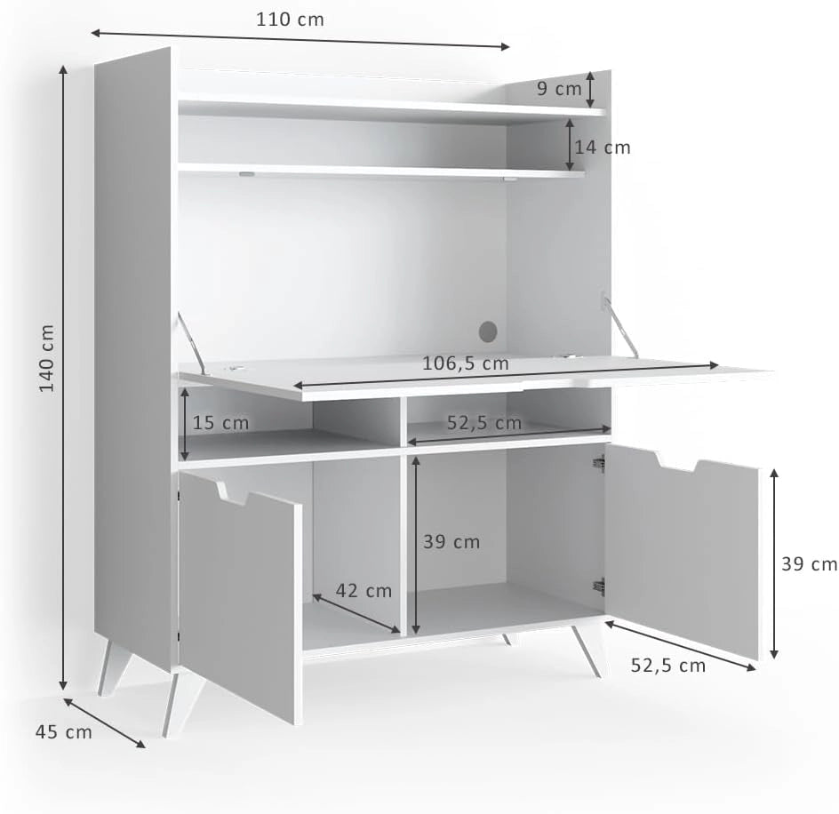 Scrivania per segretaria Berdi, Bianco, 110 x 45 cm, adatto come postazione di lavoro per home office o studio