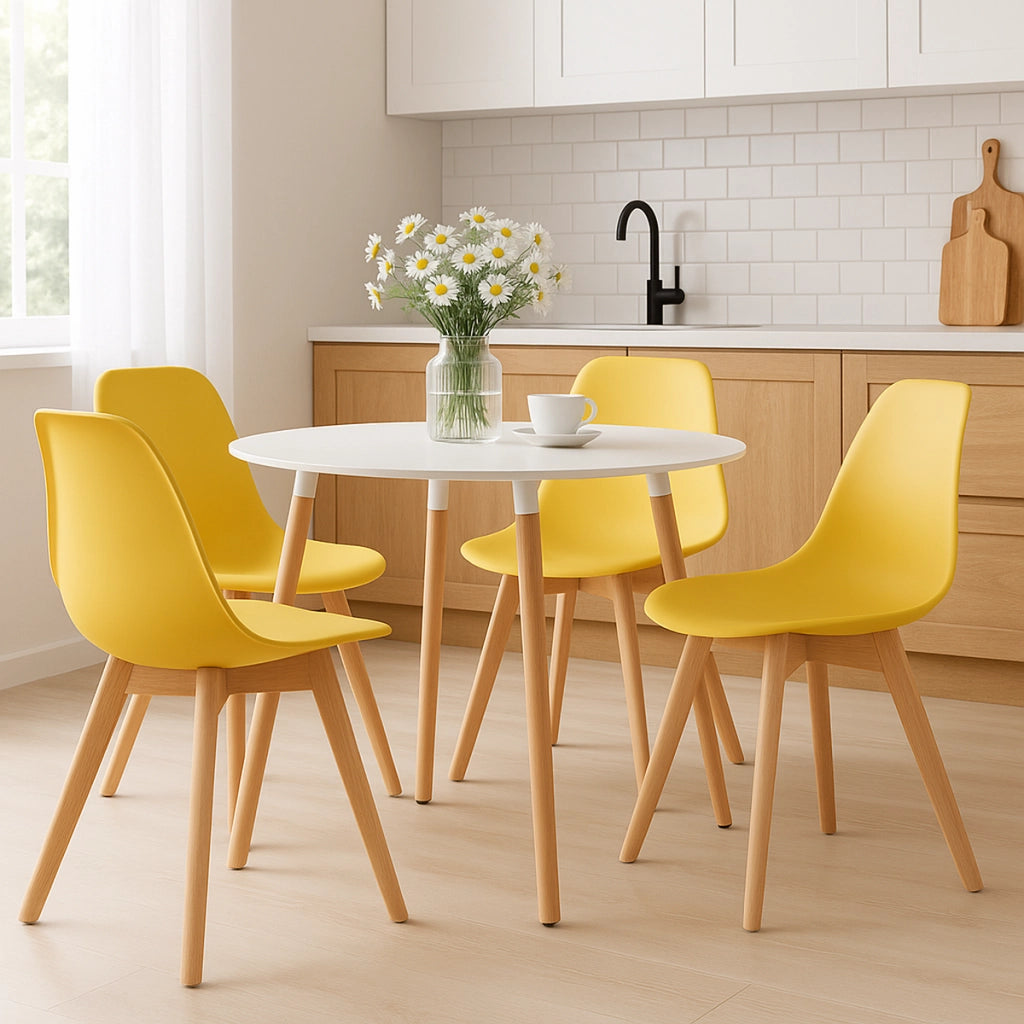 Sedia di design Kito senape con gambe in legno di faggio