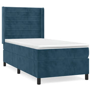 Letto singolo | Letto per adulti | Giroletto a Molle con Materasso Blu Scuro 90x190 cm in Velluto
