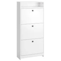 Scarpiera 3 Scompartimenti a Ribalta(18 Paia di Scarpe) e 1 Ripiano Portaoggetti Legno Truciolato Bianco 60×24×132cm