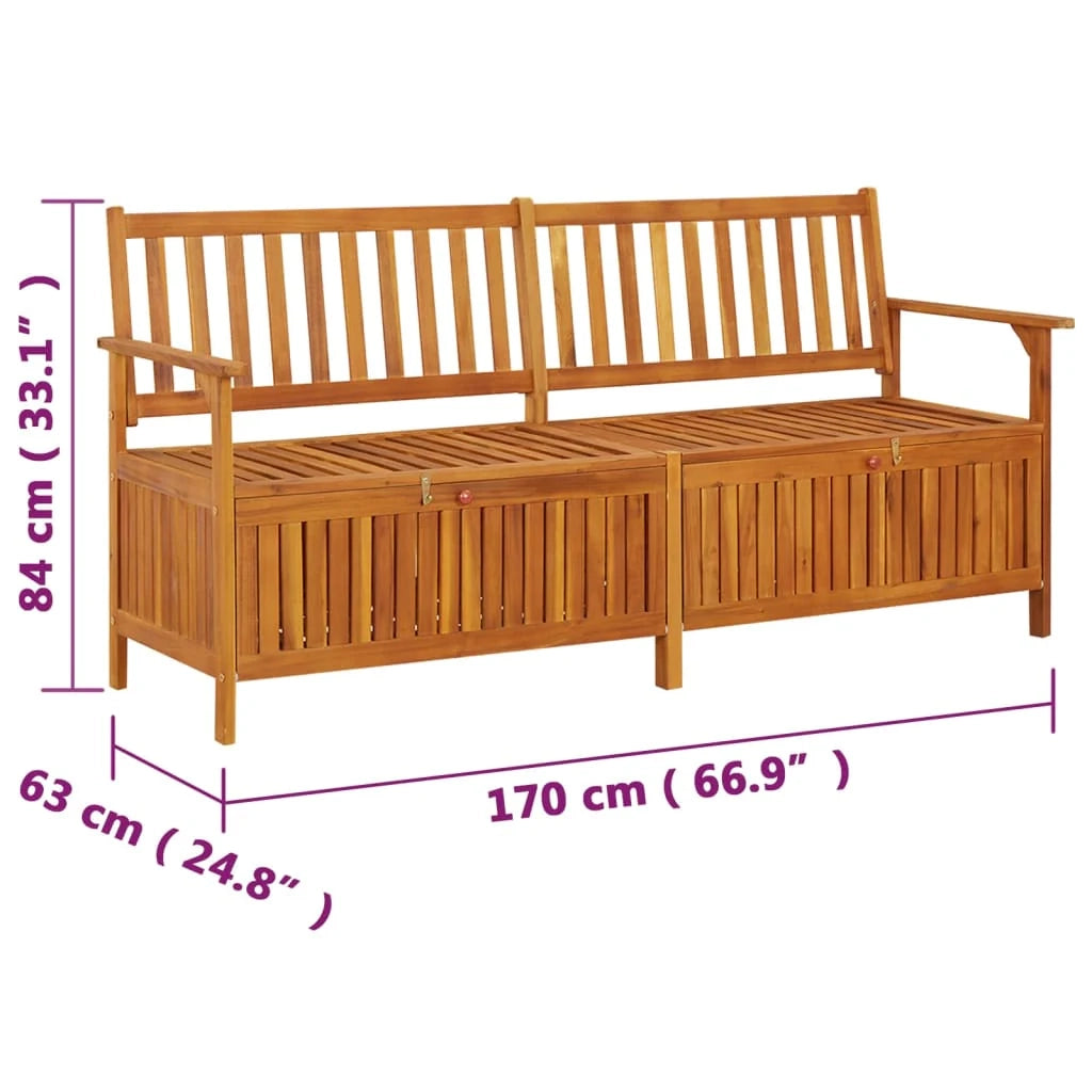 Panca da giardino mobili da esterno per patio contenitore per terrazza 170 x 63 x 84 cm legno massello di acacia 02_0011796