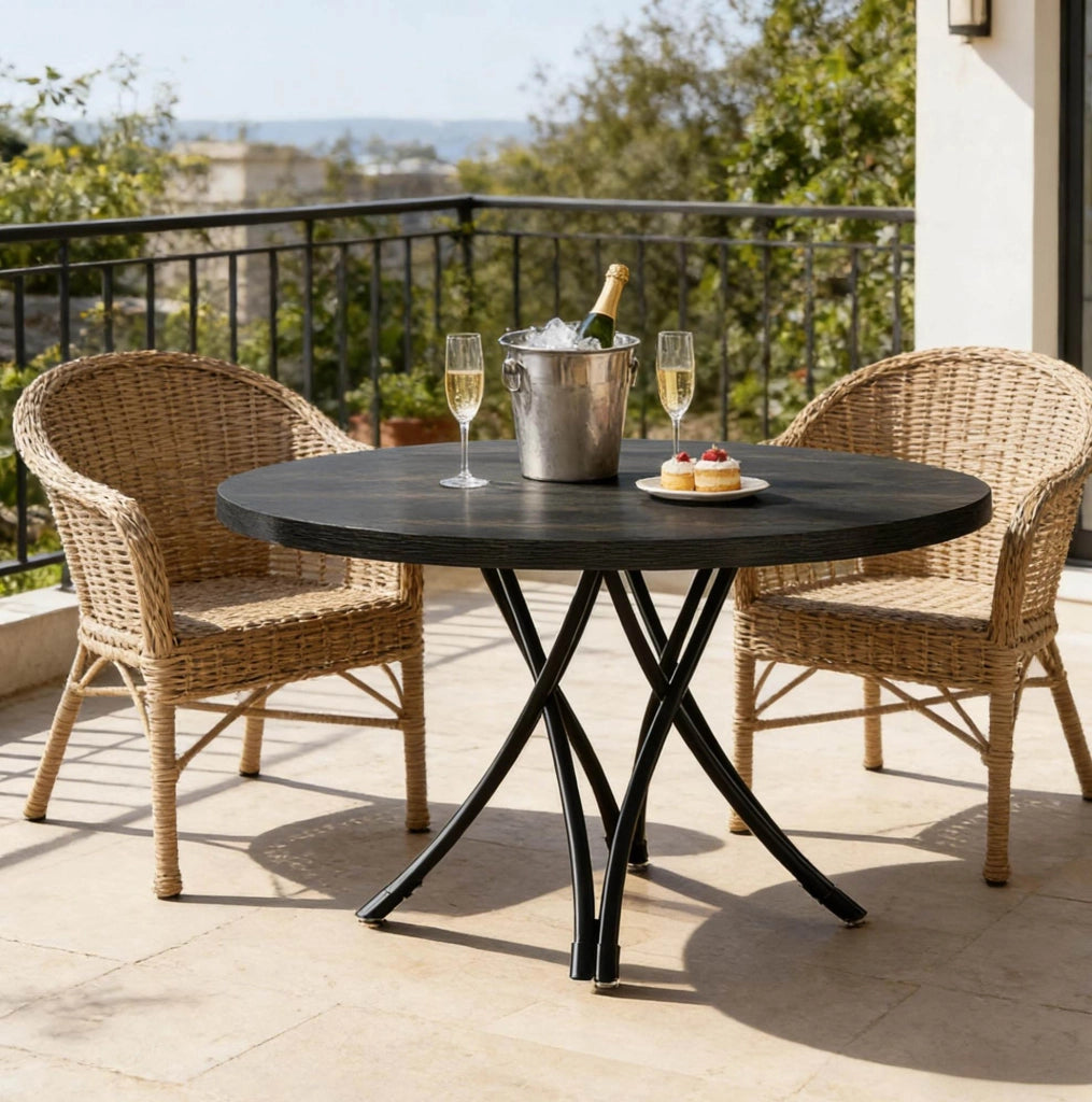 Tavolo da pranzo rotondo 120 cm in legno nero; design moderno con base a croce