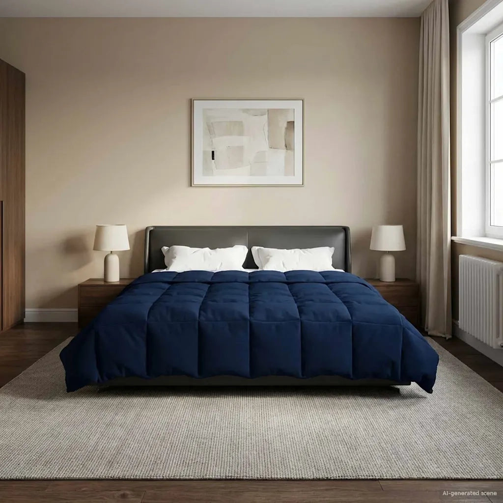 Piumone | Duvet Invernale Trapuntato Blu Scuro 200 x 200 cm Microfibra