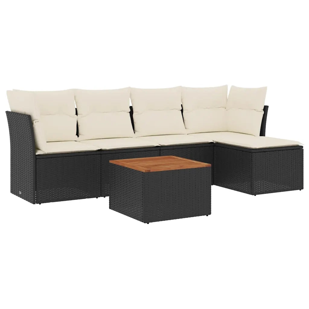 Set Divano da Giardino 6 pz con Cuscini Nero in Polyrattan 3255944
