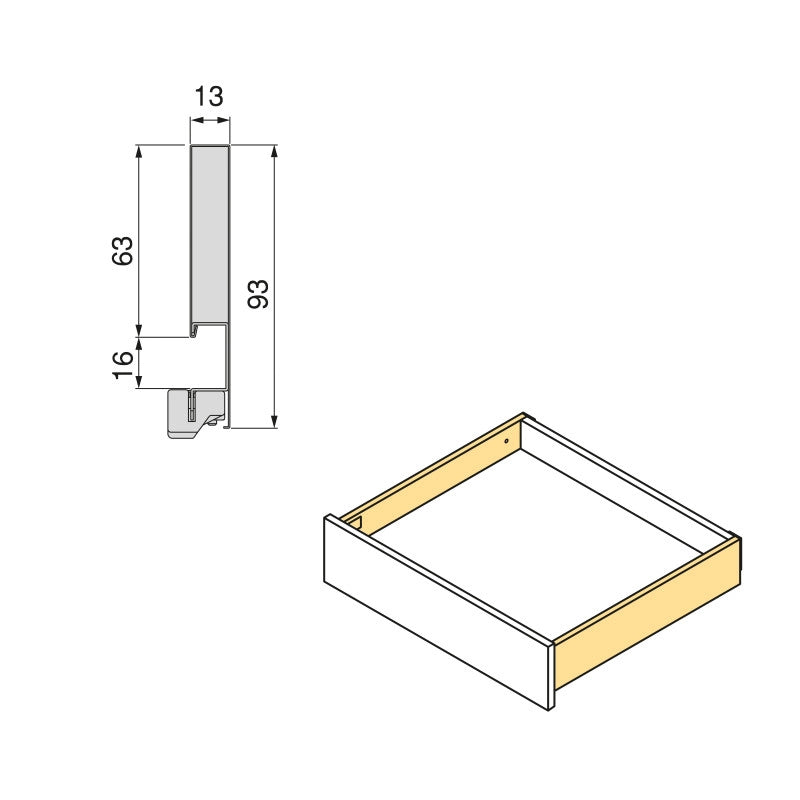 Cassetto Vertex Push Sincro con regolazione 3D, altezza 93mm , 40kg, profondità 400mm, Acciaio, Verniciato bianco