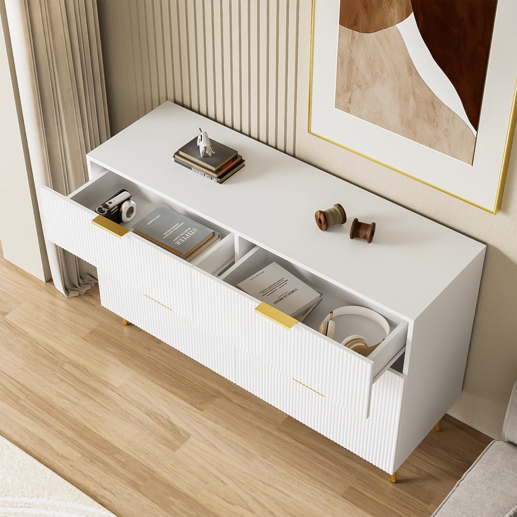 Credenza con 6 Cassetti; Frontale ondulato per Soggiorno in Pannello di particelle 120 × 40 × 77 cm Bianco