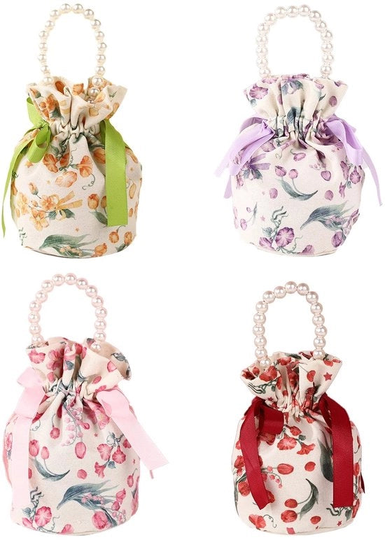 Borsa da sposa con collana di perle - Tasca da regalo con fiori tridimensionali - Design di alta qualità - Nodi rinforzati - Borsa da sera