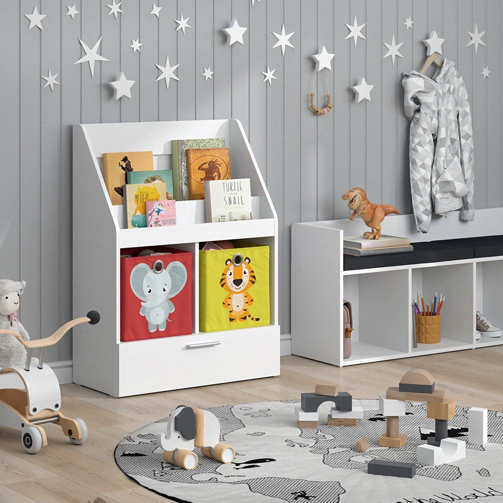 Vicco Libreria bambini Bianco 31.2 x 96.2 cm con cassetto e 2 scatole pieghevoli opt.5