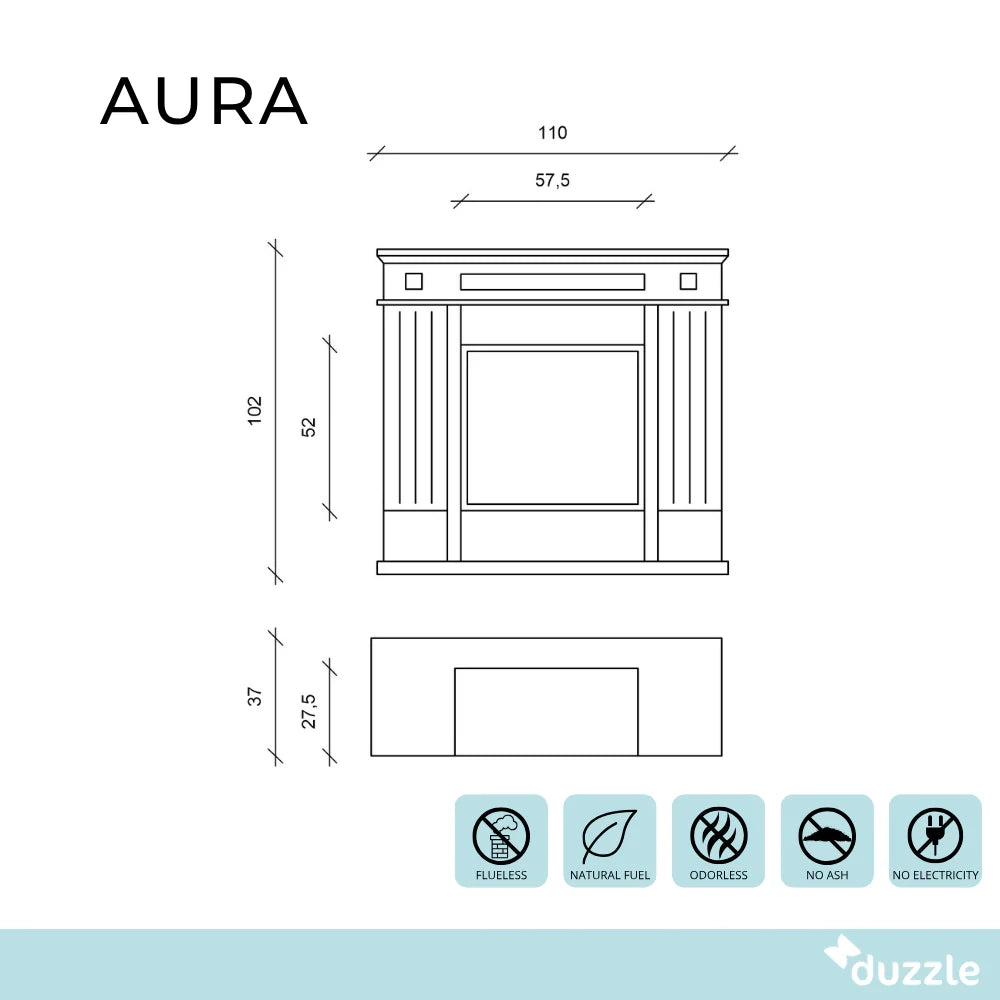 Aura, Biocamino da terra Bianco (37cm X 110 H. 102cm) | Duzzle