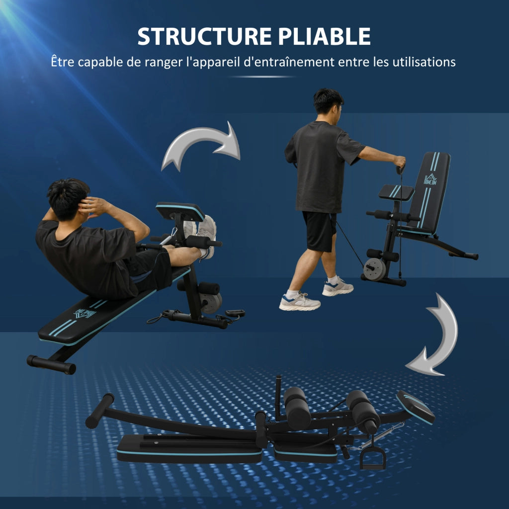 Panca fitness pieghevole regolabile con estensore gambe ¨C Xylo ¨C acciaio nero blu 54x160x106 cm