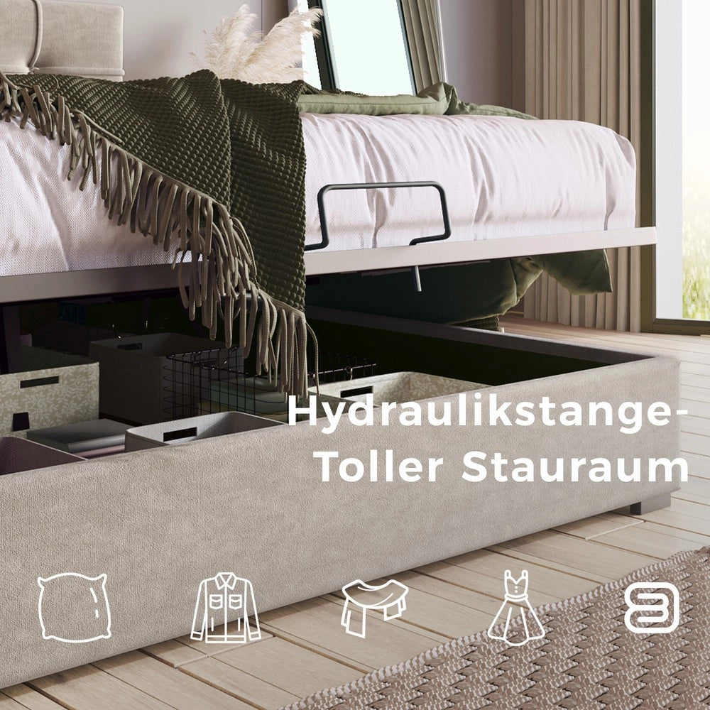 Letto Singolo Imbottito Contenitore con Testiera Regolabile ¨C MINIMAL ¨C Velluto Grigio Chiaro 90x200