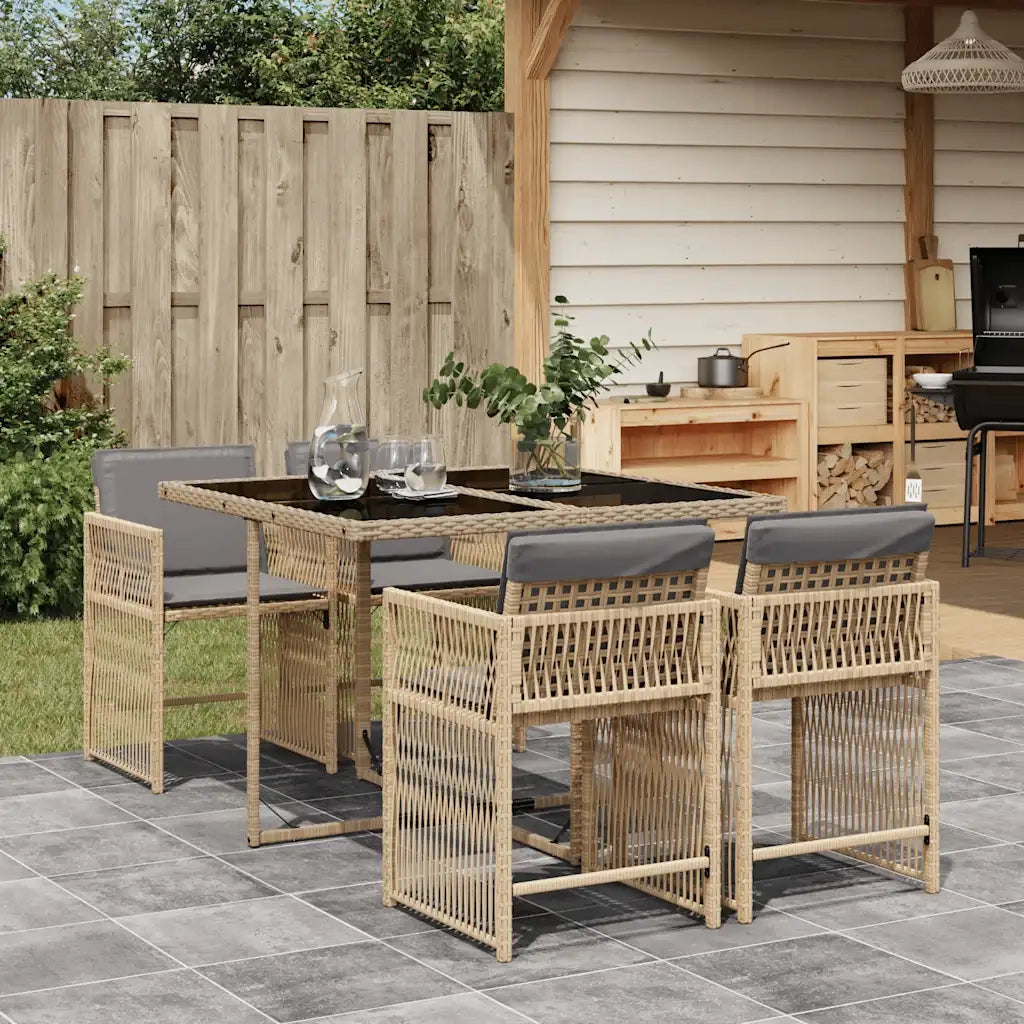 Set Pranzo da Giardino 5 pz | Set Salotto da Giardino con Cuscini Beige Misto Polyrattan