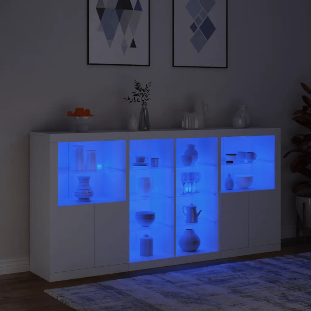 Credenza con Luci LED Bianca 202x37x100 cm 3209184