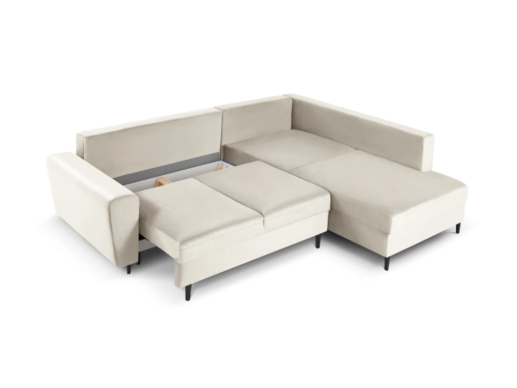 Cosmopolitan Design - Divano convertibile angolare destro con contenitore "Kyoto" 5 posti in velluto beige chiaro 
