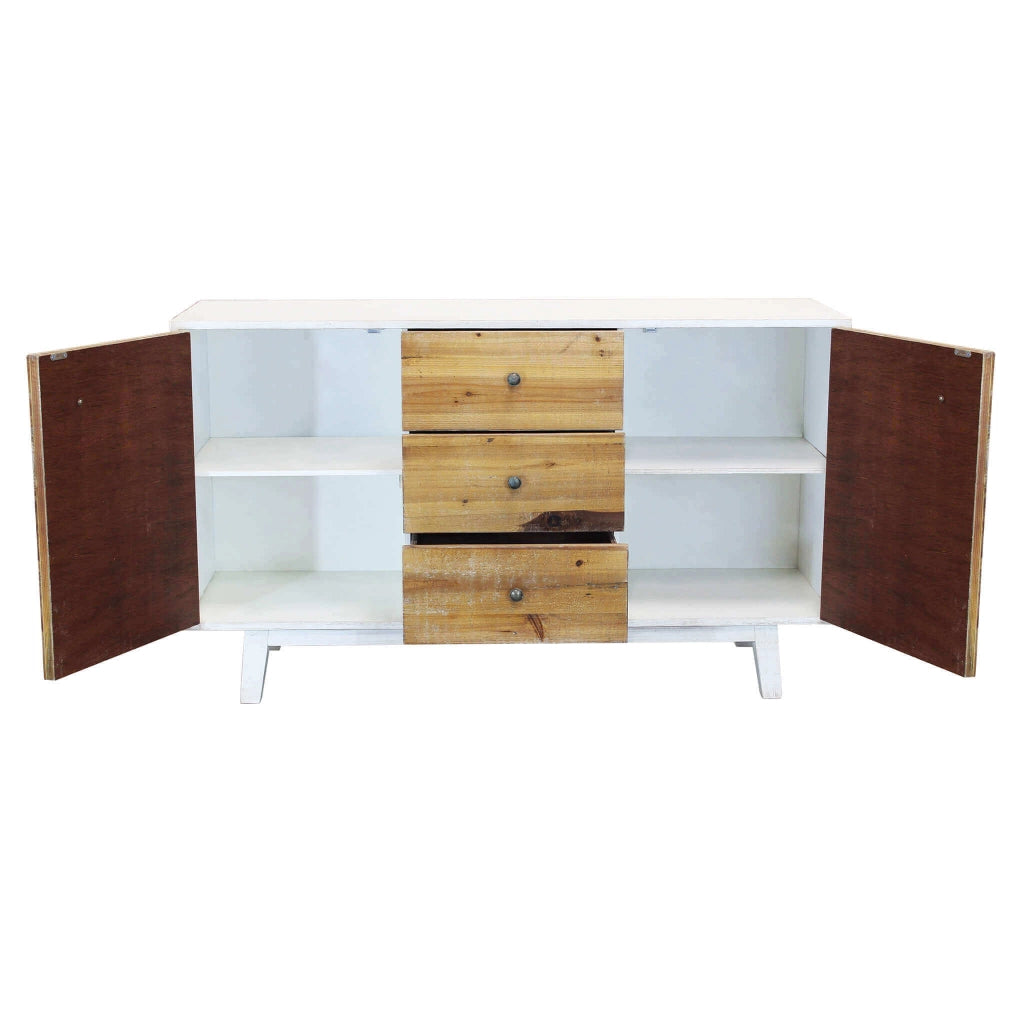 MOBILE AUSTEN BIANCO CON ANTE IN LEGNO NATURALE 142 X 45 X H83 CM