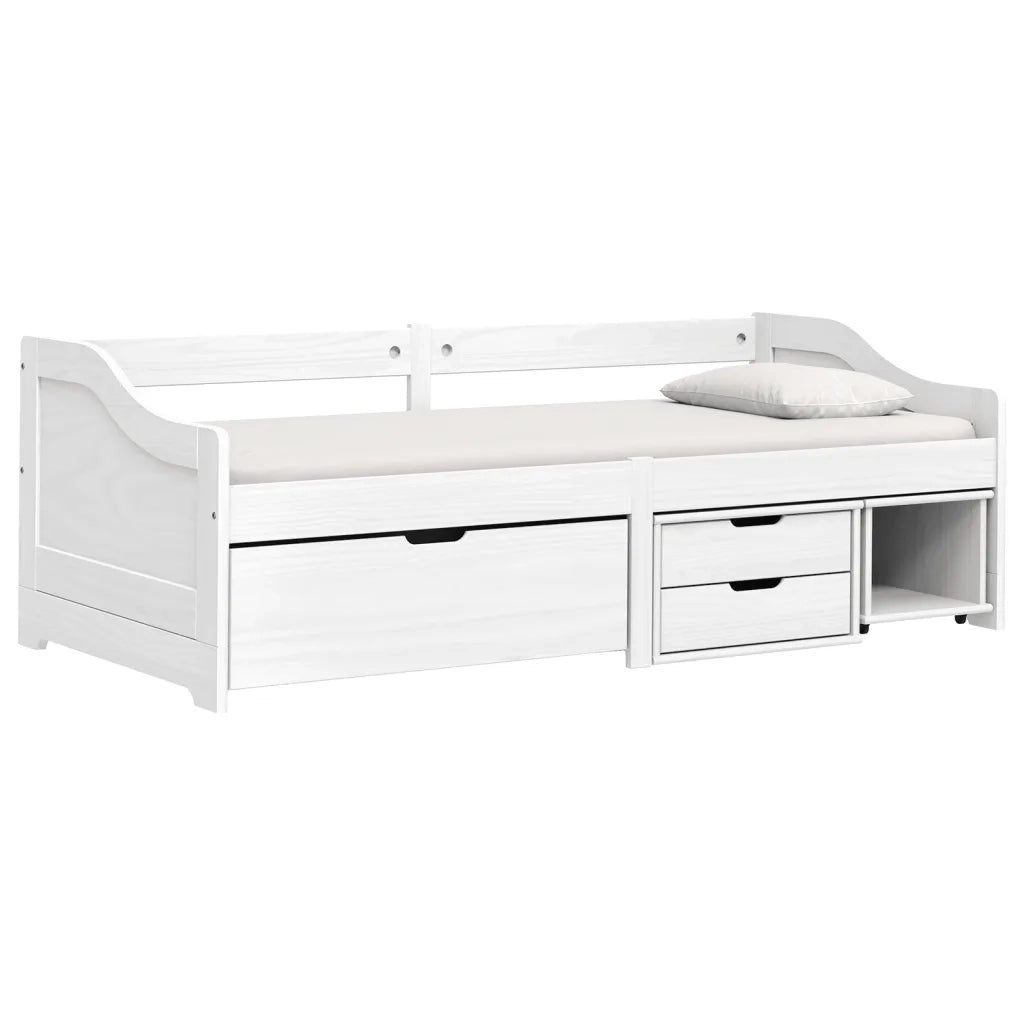 Letto singolo | Letto per adulti | Dormeuse 3 Cassetti Bianca 90x200 cm Legno Massello Pino IRUN