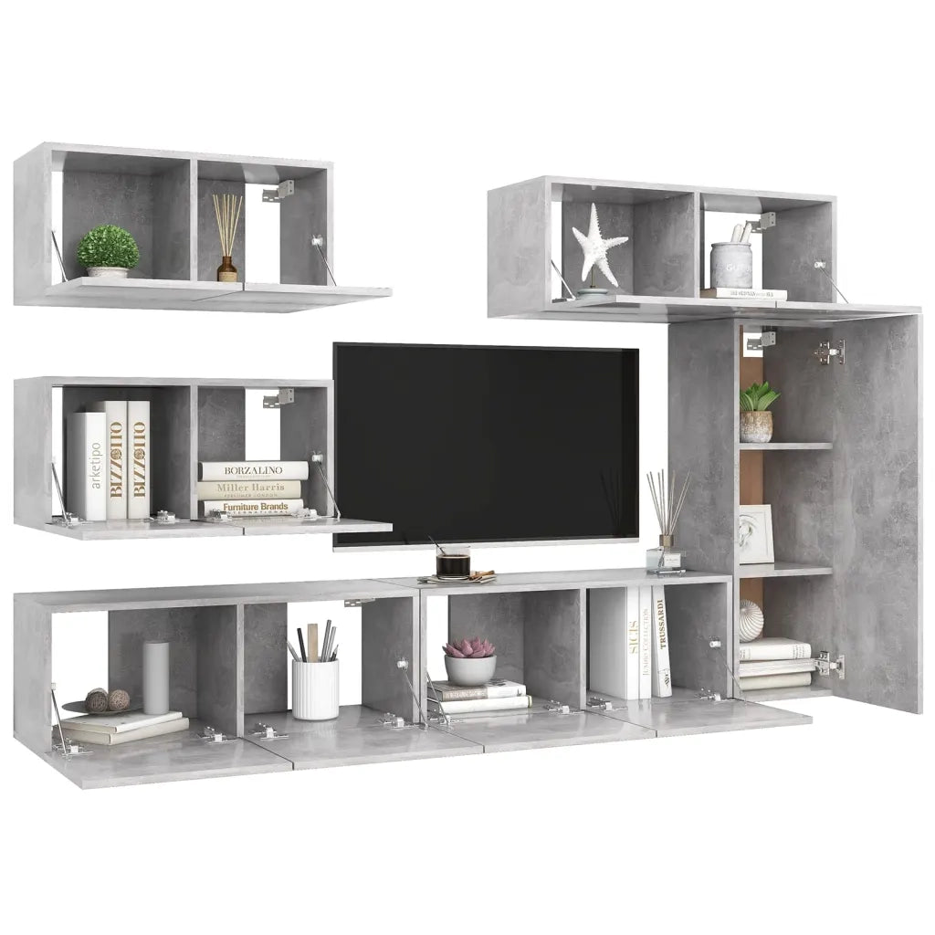 Set di Mobili Porta TV 6 pz Grigio Cemento in Legno Multistrato 3079135