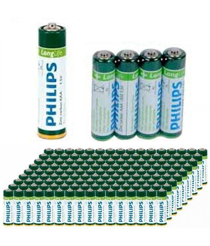 144 X Batterie Pile Ministilo Philips Zinco Carbon Longlife Batteria Aaa R3 1,5v         