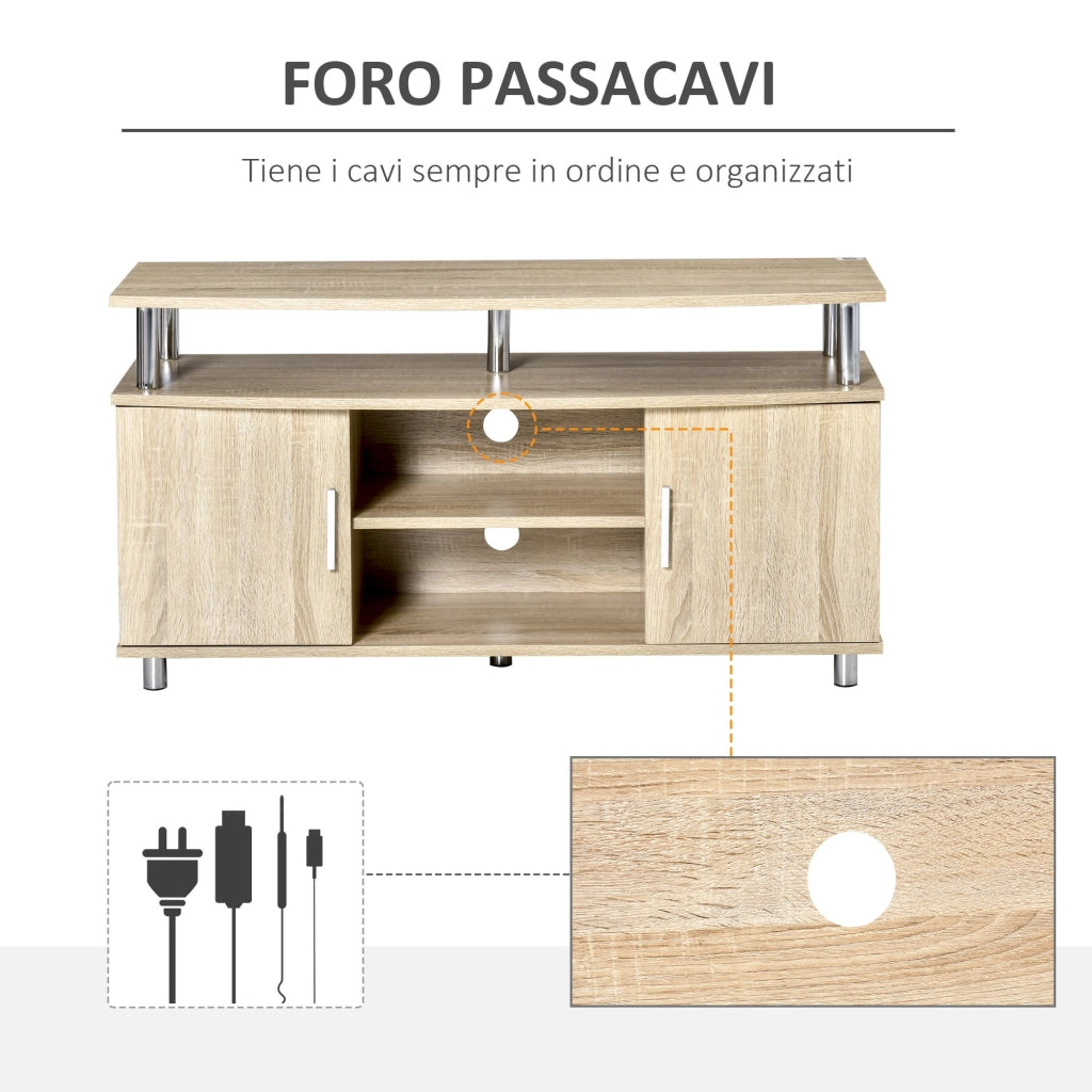 EasyComfort Mobile TV Moderno con 2 Ripiani, Fori Passacavi e 2 Armadietti in MDF 105x40x55cm - Quercia
