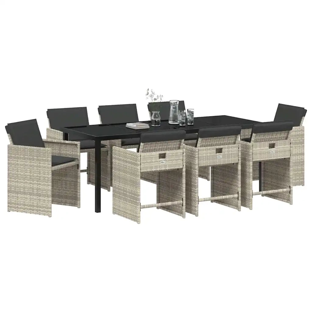 Set da Pranzo per Giardino 9 pcs Grigio chiaro polyrattan 3379995