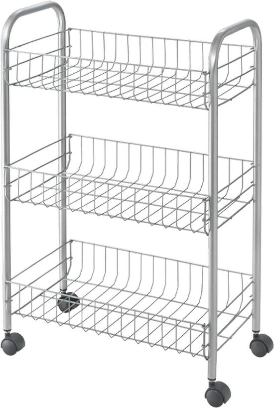 Carrello multifunzionale 3 livelli in acciaio inossidabile 41x23x63 cm con finitura argentata.