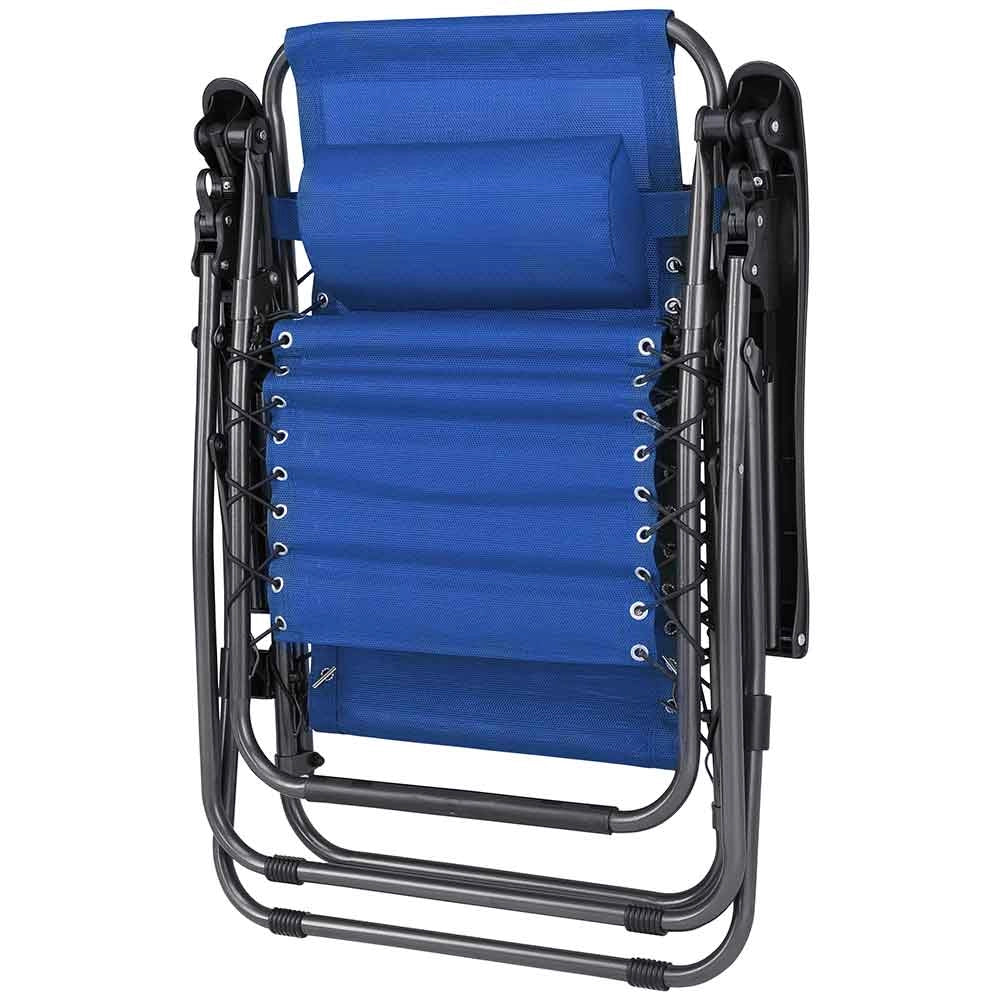 Sedia Sdraio Lettino da Giardino a Gravità Zero Pieghevole con Vassoio in Acciaio e Texilene Blu
