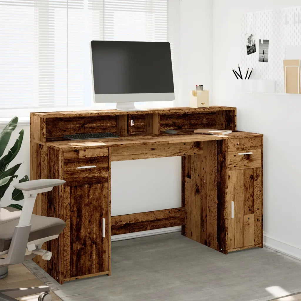 Scrivania con Luci LED Legno Antico 140x55x91 cm in Multistrato 3309427