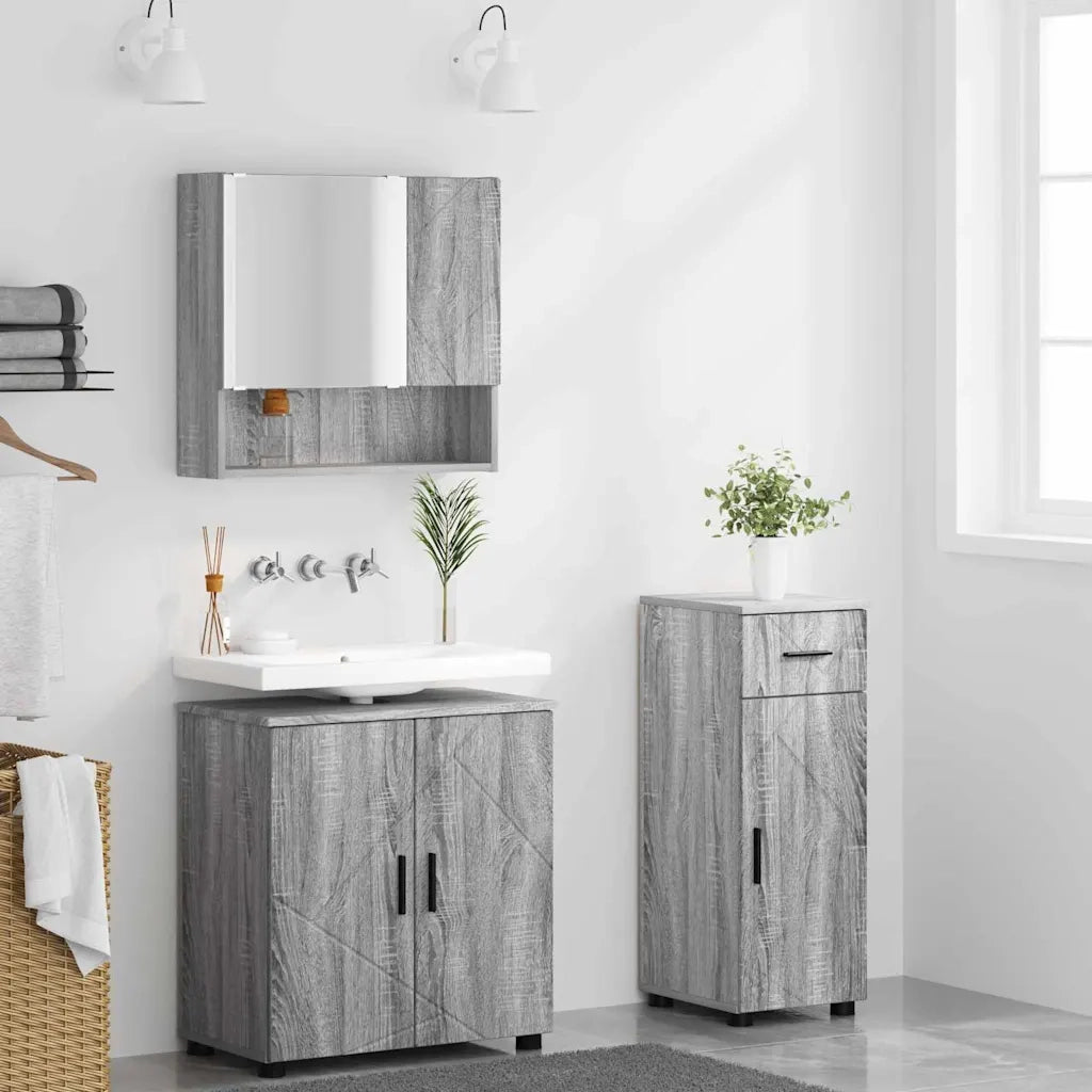 Set di mobili per il bagno con cassetto 3 pcs Grigio Sonoma 3392959