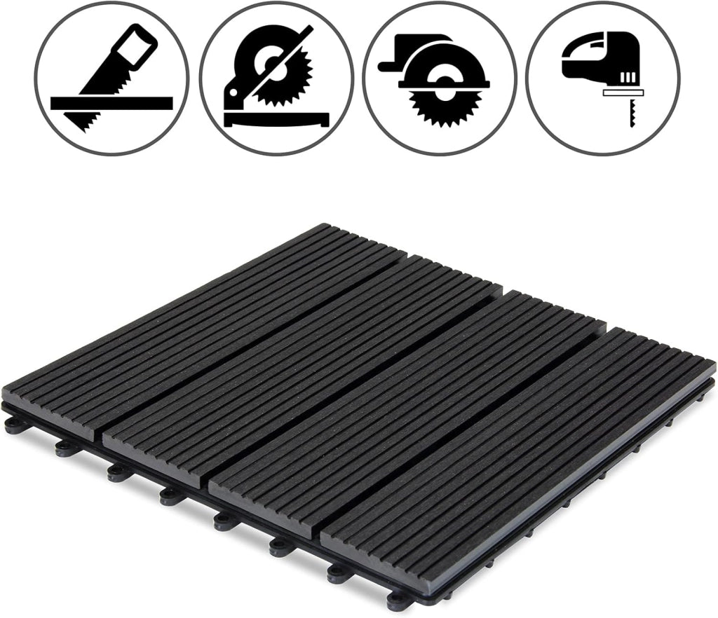 Deuba Piastrelle da Giardino in WPC 6m² Mattonelle 30x30cm Sauna Terrazza Esterno Antracite 66 pz