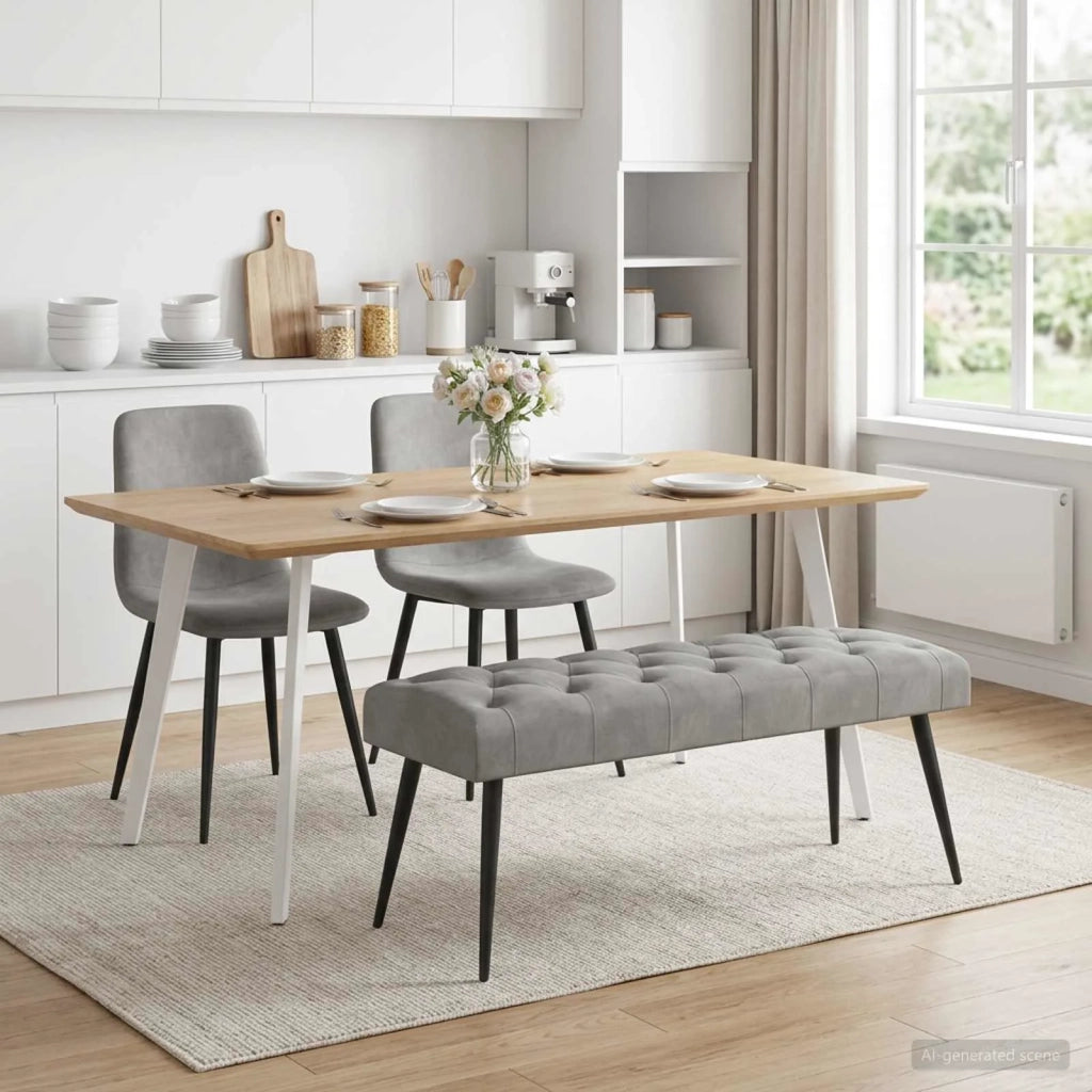 Panchina con bottoni imbottiti Grigio Chiaro 110 x 40 x 46 cm 42038571