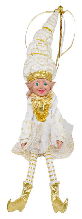 Pupazzo Elfo Natalizio H45 cm in Tessuto Bianco e Oro
