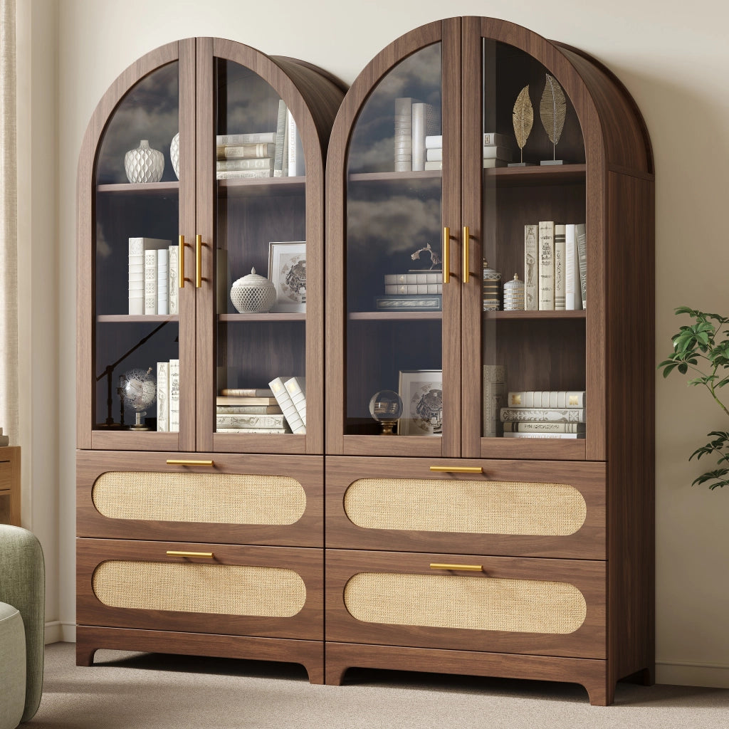 Vetrina Libreria Design Retr¨° con Cassetti e Ripiani Regolabili ¨C MINIMAL ¨C Noce, 175x80x40cm