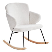 Sedia a dondolo in tessuto bianco sporco gambe in legno e metallo pattini design moderno soggiorno