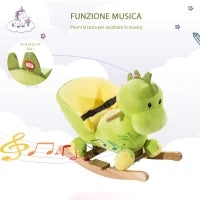 Cavallo a Dondolo per Bambini in Legno Dinosauro, Cavalluccio per Bambini, 60x33x45cm, Verde