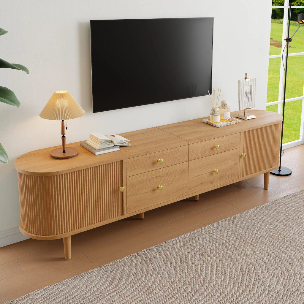 Mobile TV con 2 ante scorrevoli e 4 cassetti - per soggiorno - in truciolare e MDF - naturale - 180×35×50 cm