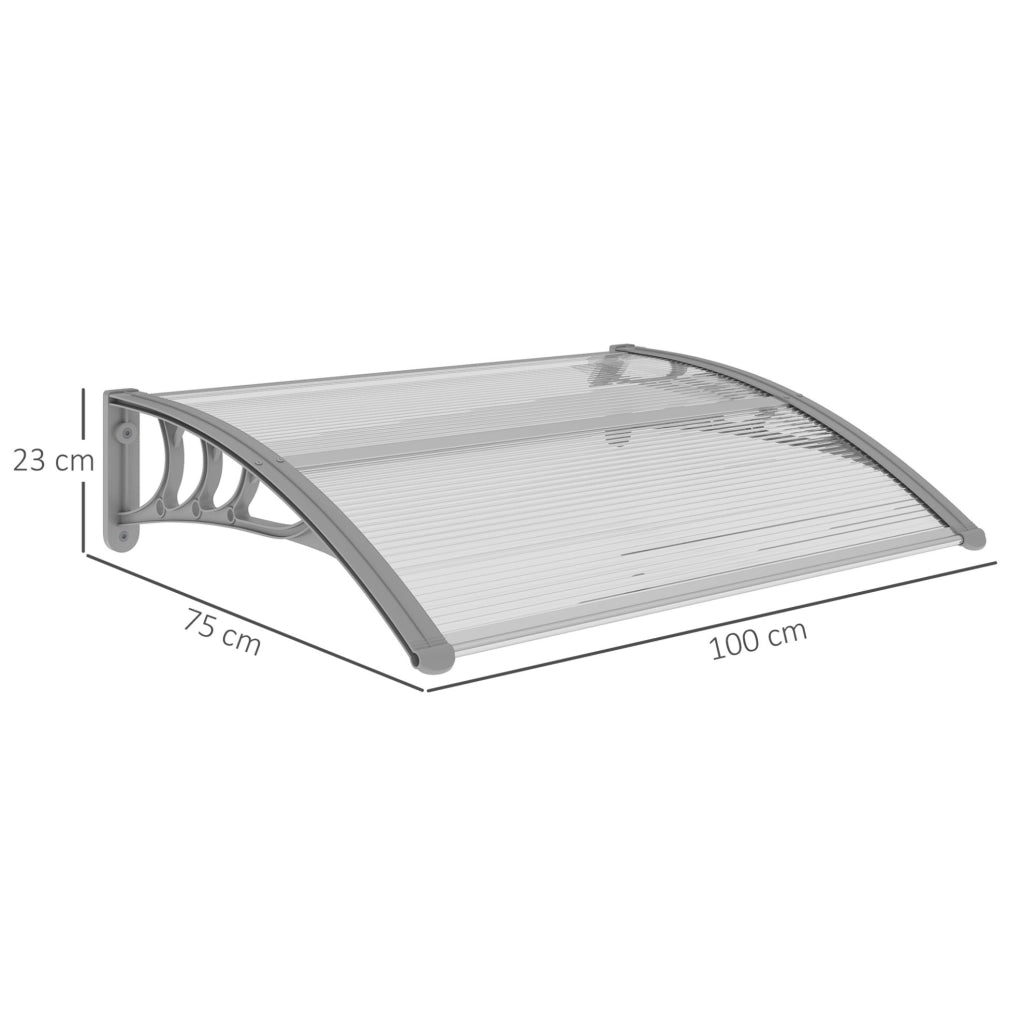 Tettoia per porta 100 x 75 cm in alluminio e policarbonato argento, UV e pioggia