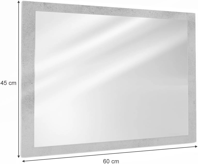 Specchio bagno Kiko, Calcestruzzo, 45 x 60 cm, per montaggio a parete, abbinabile ai mobili da bagno Kiko