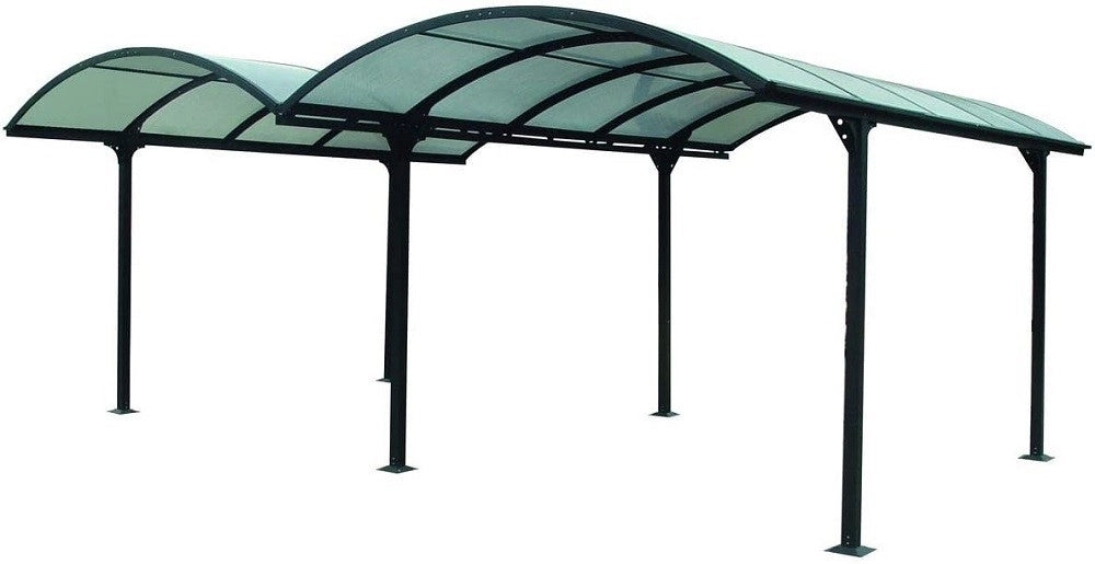 Carport FORESTA tettoia doppia arrotondata per 2 auto, in alluminio,tetto policarbonato, dimensioni 600x480x250H