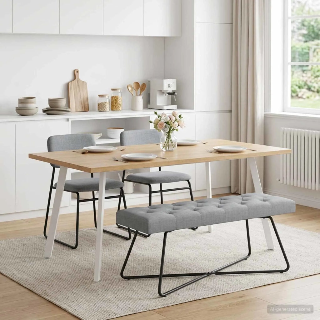 Panchina con bottoni imbottiti Grigio Chiaro 110 x 40 x 46 cm 42038371