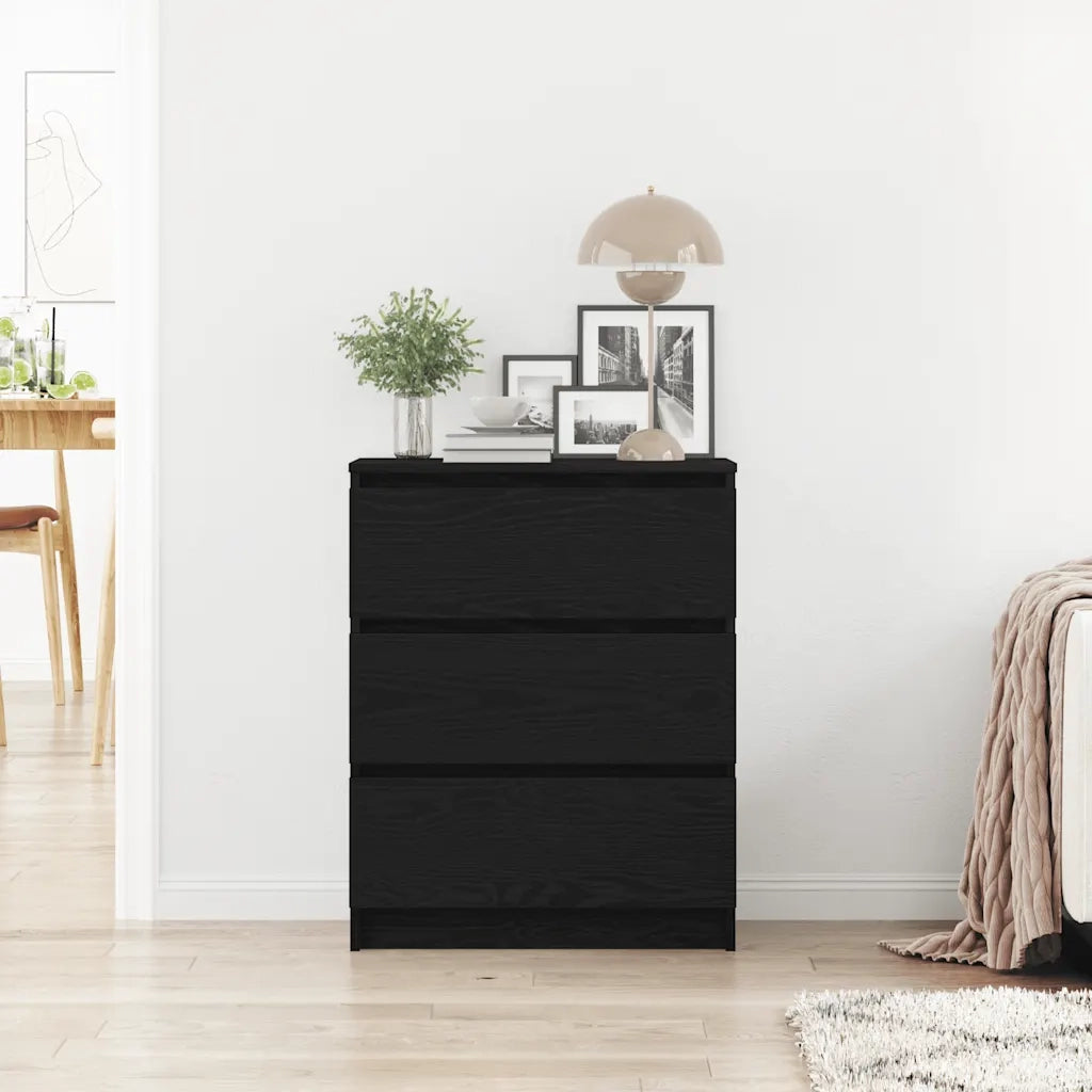 Credenza Rovere Nero 60x35x76 cm in Legno Multistrato 862493