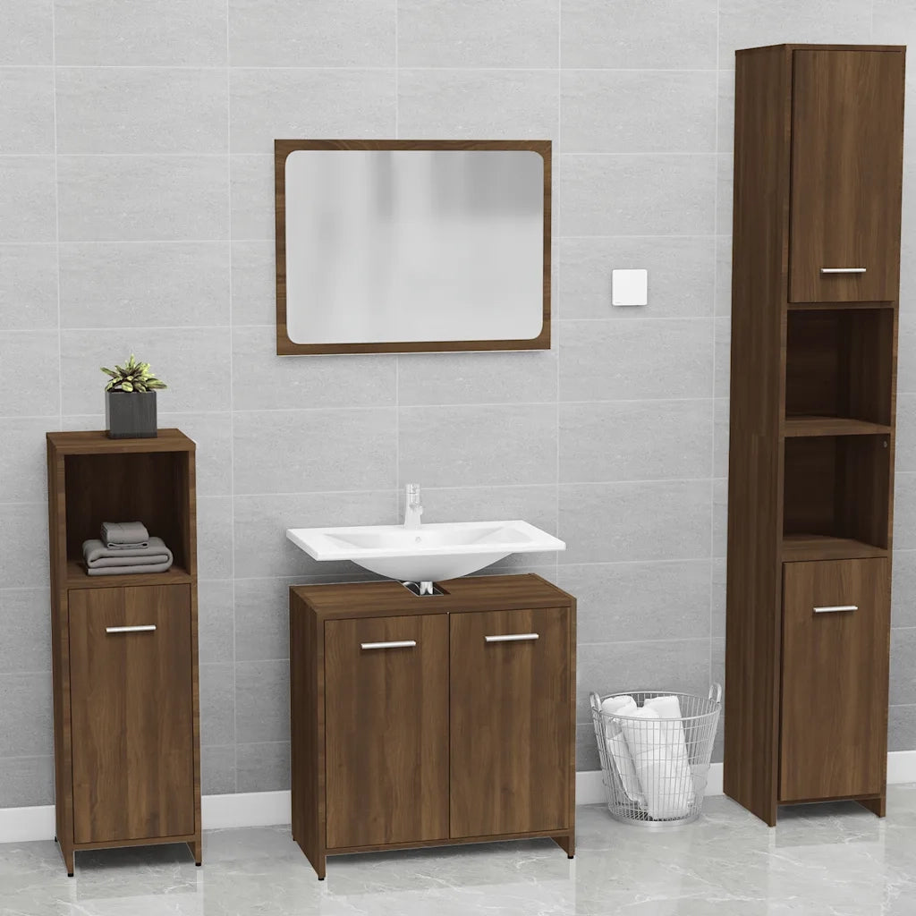 Set Mobili da Bagno | Armadio da bagno Rovere Marrone in Legno Multistrato