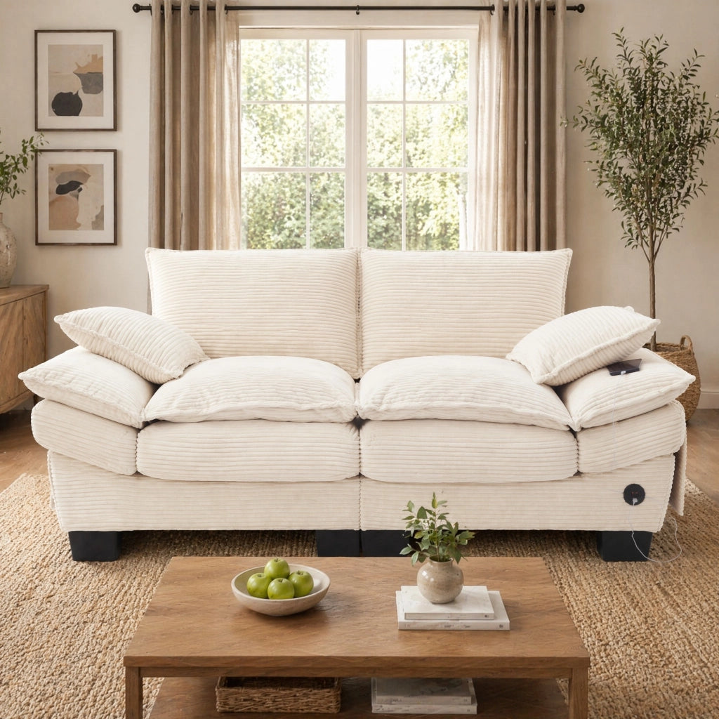 SOFA 2 POSTI 190x73x84 cm in Corduroy Beige con USB-C