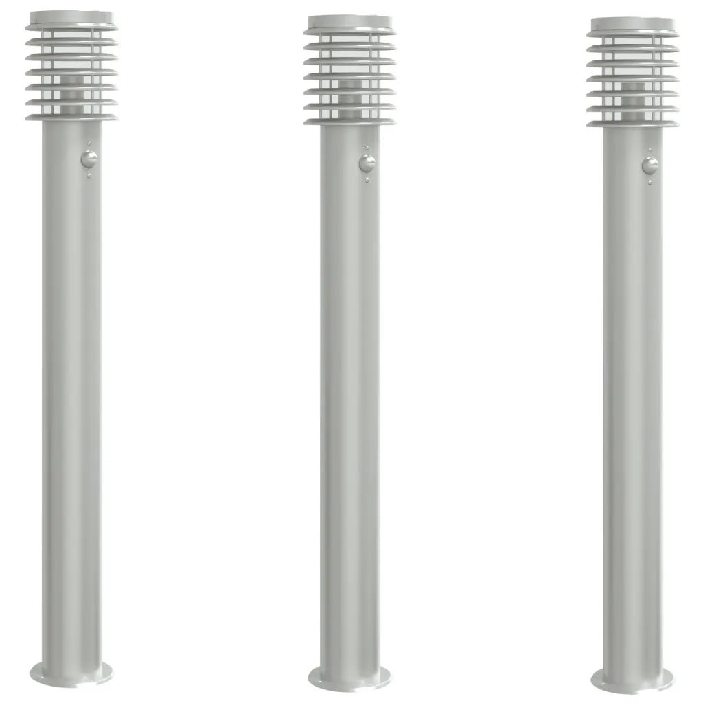 Lampada da Terra per Esterni Sensore Argento 3 pz 110cm Acciaio CFW9848207